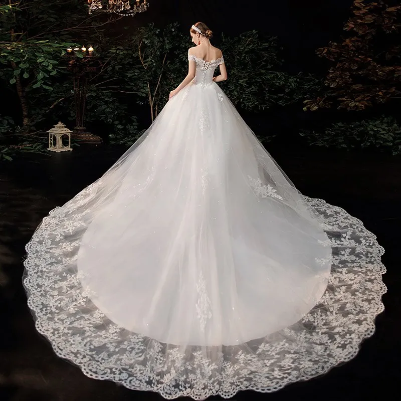 Trem longo laço vestido de casamento, vestido de princesa, bordado, luxo, estoque claro, tamanho 6, 2024