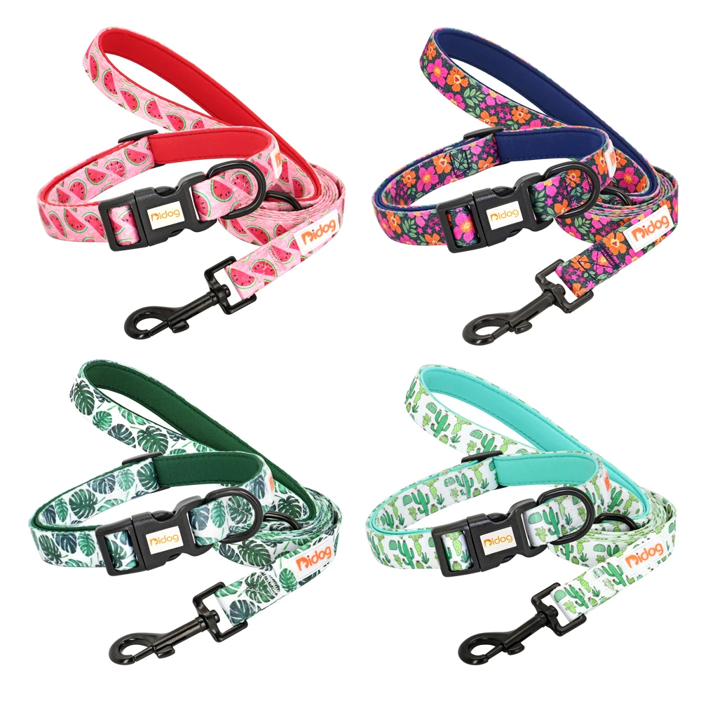 Print Dog Collar and Leash Set Nylon Cat Collars Adjustable Pet Necklace Lead For Small Medium Dogs Chihuahua Dog Accessories