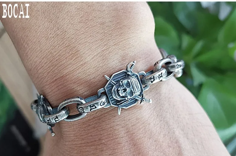 Real S925 Silver Bracelet Skeleton Hipster Personality Thai Silver Bracelet