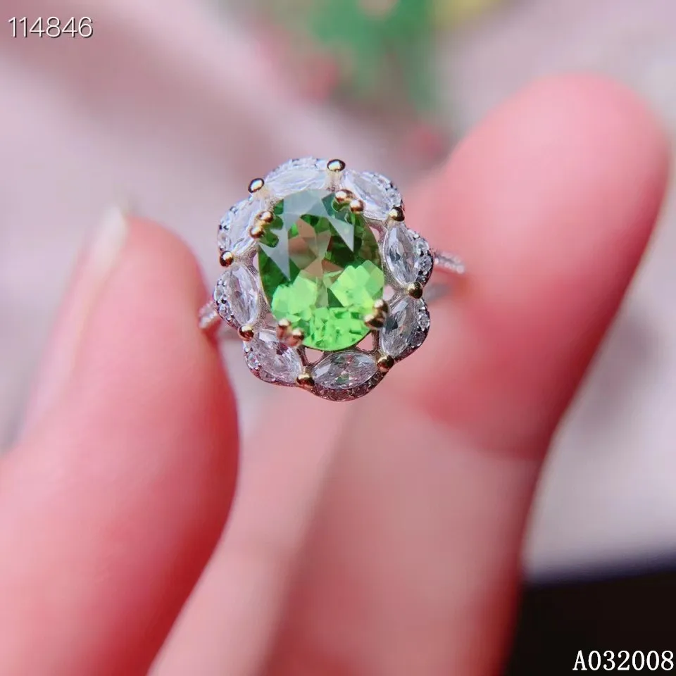 KJJEAXCMY fine jewelry 925 sterling silver inlaid natural Peridot new female gemstone ring fashion Girl Party Birthday Gift New