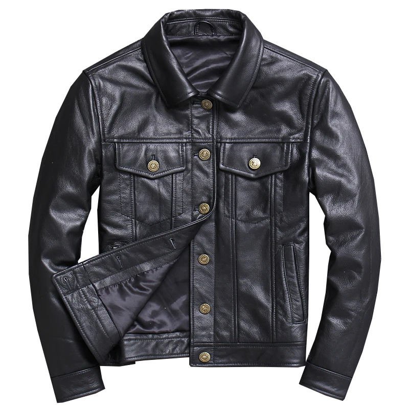 

2020 Black Men American Casual Style Jacket Plus Size XXXXXL Genuine Cowhide Russian Spring Natural Leather Coat