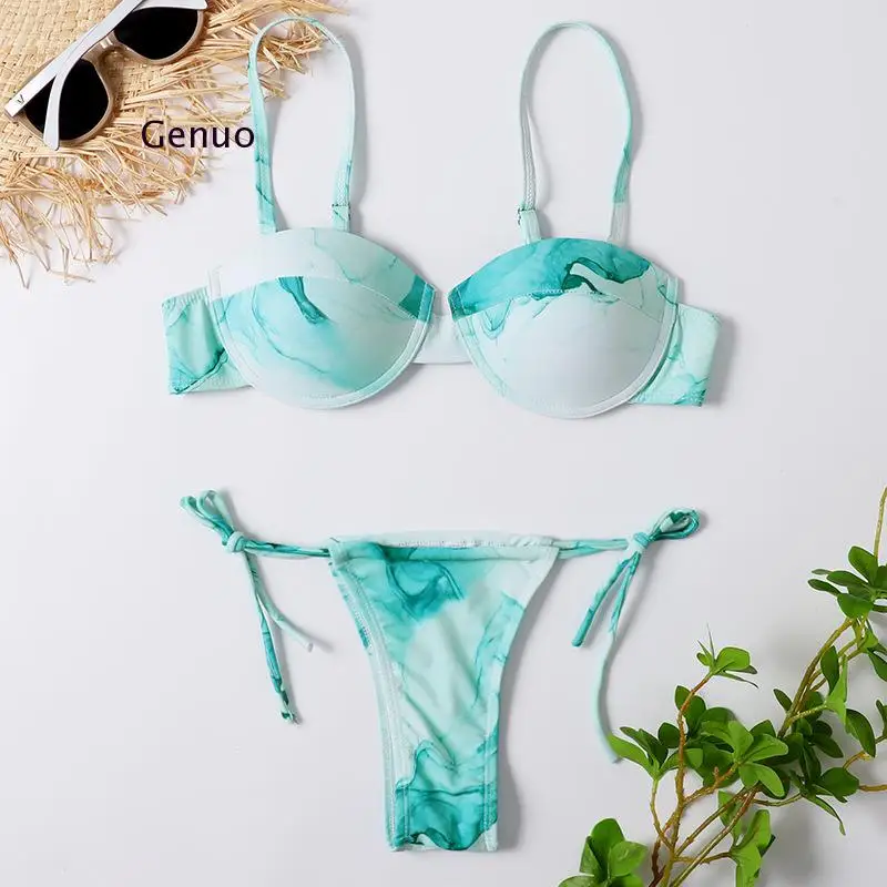 New Sexy Printed Tie Dye Bikini Women Swimwear Female Swimsuit Two-Pieces Bikini Set Bather Bathing Suit Swim Wear