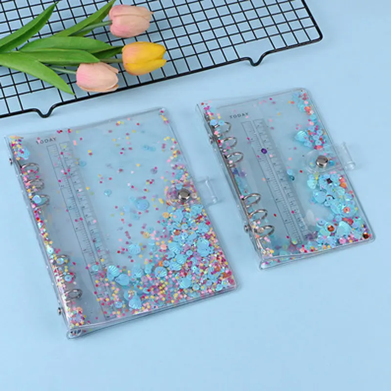 A5/A6 Cute Transparent PVC Glitter Sequins Notebook Cover Office School 6 Rings Binder Spiral Planner Agenda Organizer Notebooks