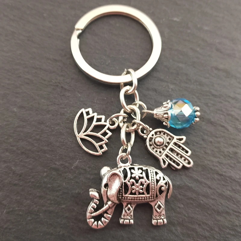 Llaveros étnicos tribales para mujer, regalo único bohemio, llavero de coche de elefante de mano, joyería de loto, 1 unidad