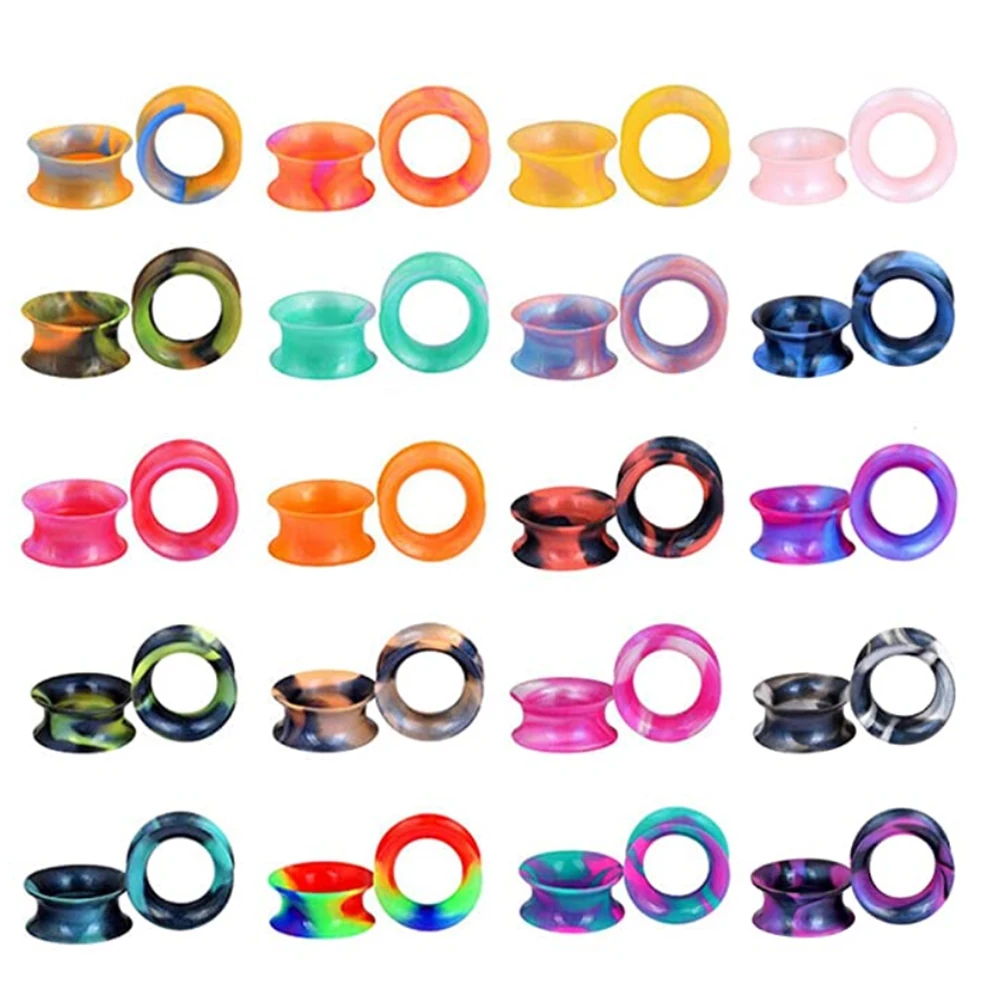 Ultra Thin Silicone Ear Skin Flexible Flesh Tunnel Expander Stretching Gauge Earlets Plug Gauges Kit Same Sizes 6G-25mm Piercing