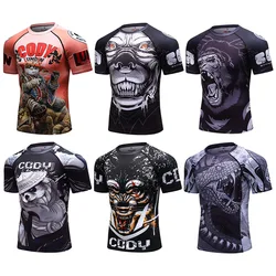 MMA BBJ Rashguard t-shirty męskie koszulka kompresyjna z krótkim rękawem Muay Thai Monkey GI Kickboxing koszule sportowe oddychające Boxe topy