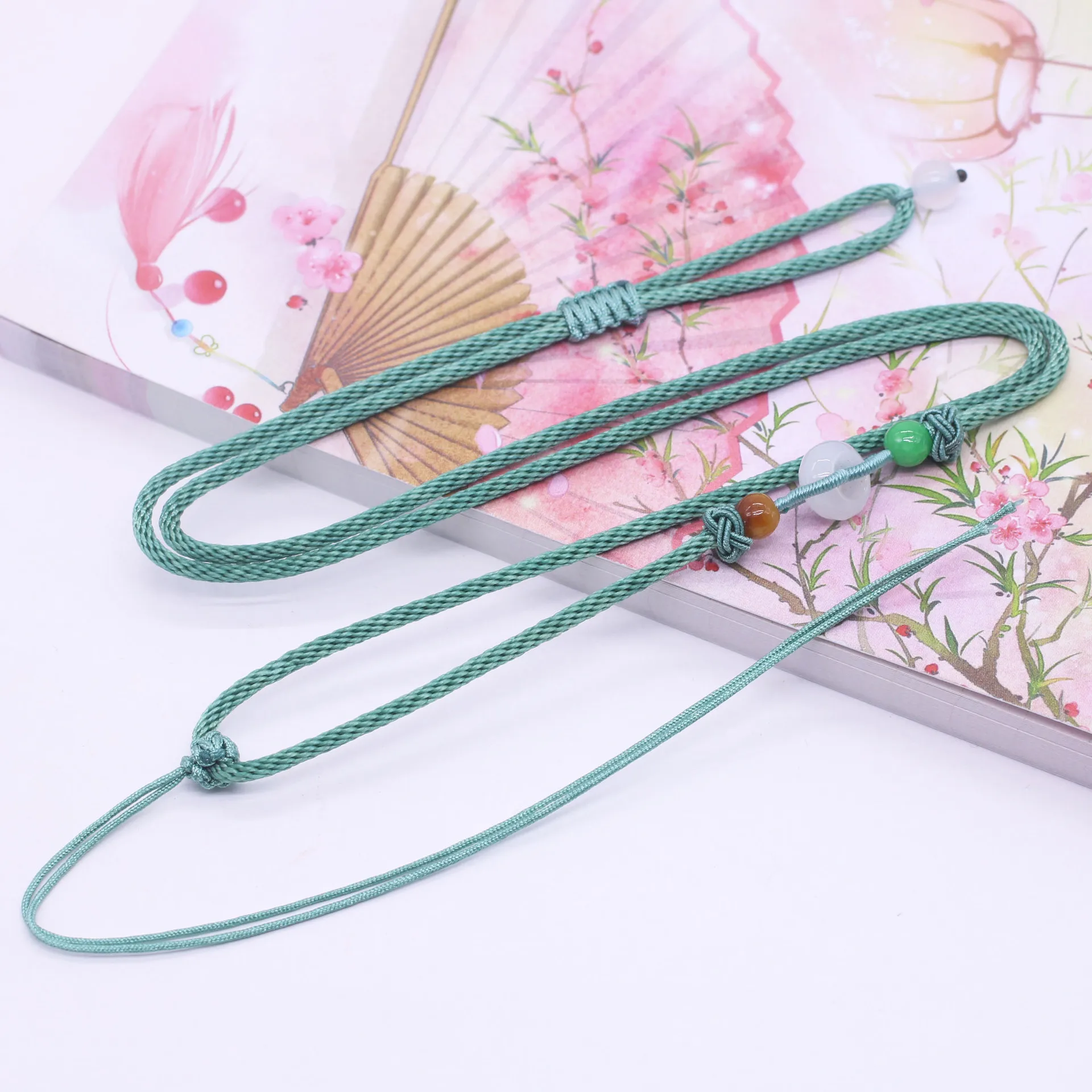 20Pcs/Lot Weaving Necklace Pendant Sweater Chain Hand-woven Corn Rope Jade Ring Adjustable Lanyard Homemade Jewelry DIY Material