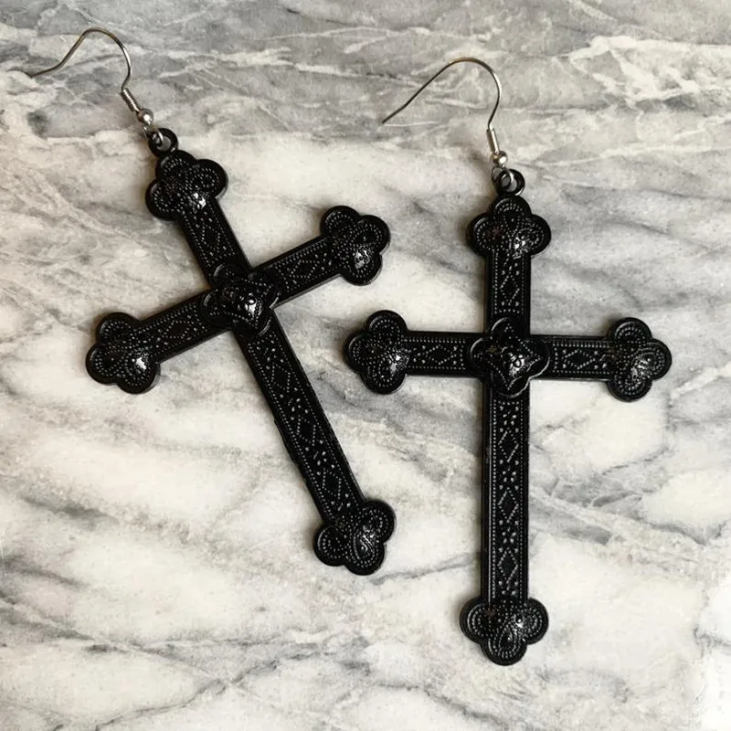 Goth Noire Mass Cross Earrings Drop Black Fashion Punk Crappy Jewelry Women Jesus Gift Delicate Wholesale Statement Accessories