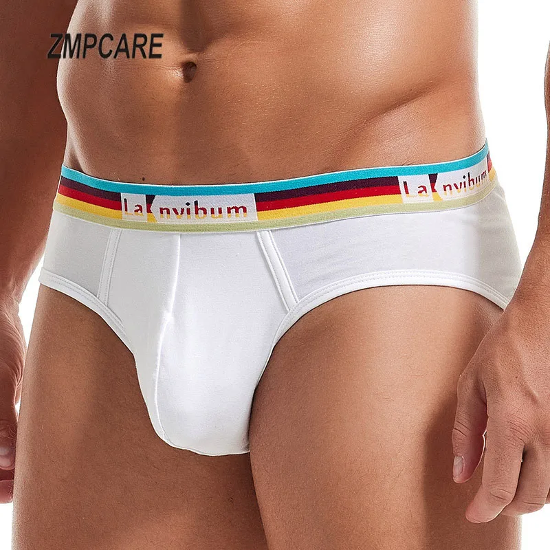 Sexy Men\'s Briefs Cotton Gay Underwear Bikini Men Briefs Bulge Pouch Rainbow Waistband Soft Underpants Shorts Male Panties