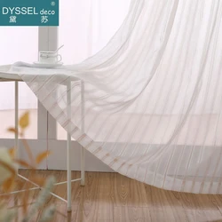 Dyssel Deco Modern Linen Offwhite Striped Snow Sheer Tulle European Style Kitchen Living Room Bedroom Window Curtains