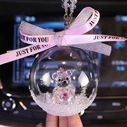 Crystal Bear Ball Figurine Glass Animal Car Auto Fashion Pendant Hanging Dangle Charm Car Styling Home Wedding Decor Xmas Gifts