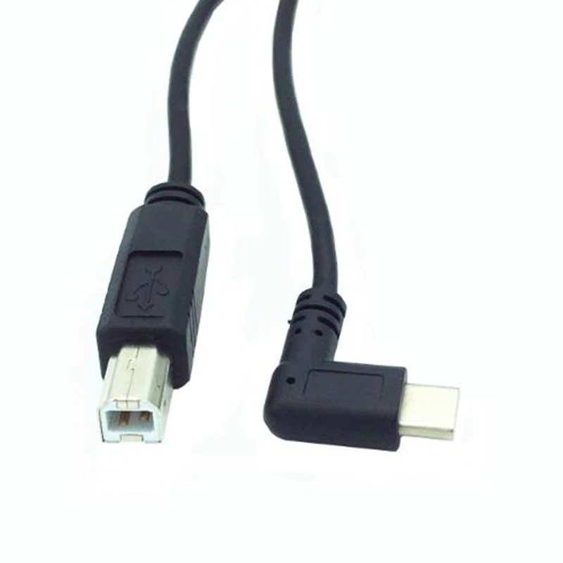 USB 3.1 Type-c 90 Degree Male to USB Standard B Type Data Cable for Mobile Phone to HUB Hard Disk Printer Scanner OTG 0.5m