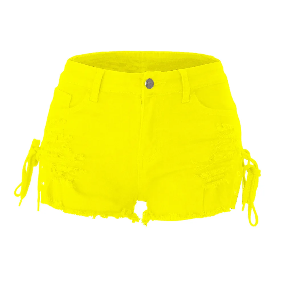 2020 summer new woman Ripped fringed denim shorts fashion sexy low waist split bandage jeans shorts 6 colors S-2XL