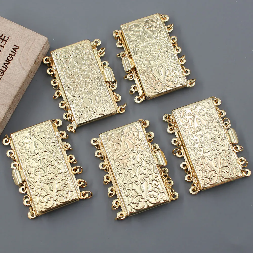 

APDGG 5 Pcs Jewelry Findings 7 Strands Rectangle Clasps Gold Plated For Pearl Bracelets Necklaces Making DIY Craft Accessories