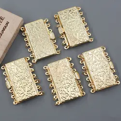 APDGG 5 Pcs Jewelry Findings 7 Strands Rectangle Clasps Gold Plated For Pearl Bracelets Necklaces Making DIY Craft Accessories