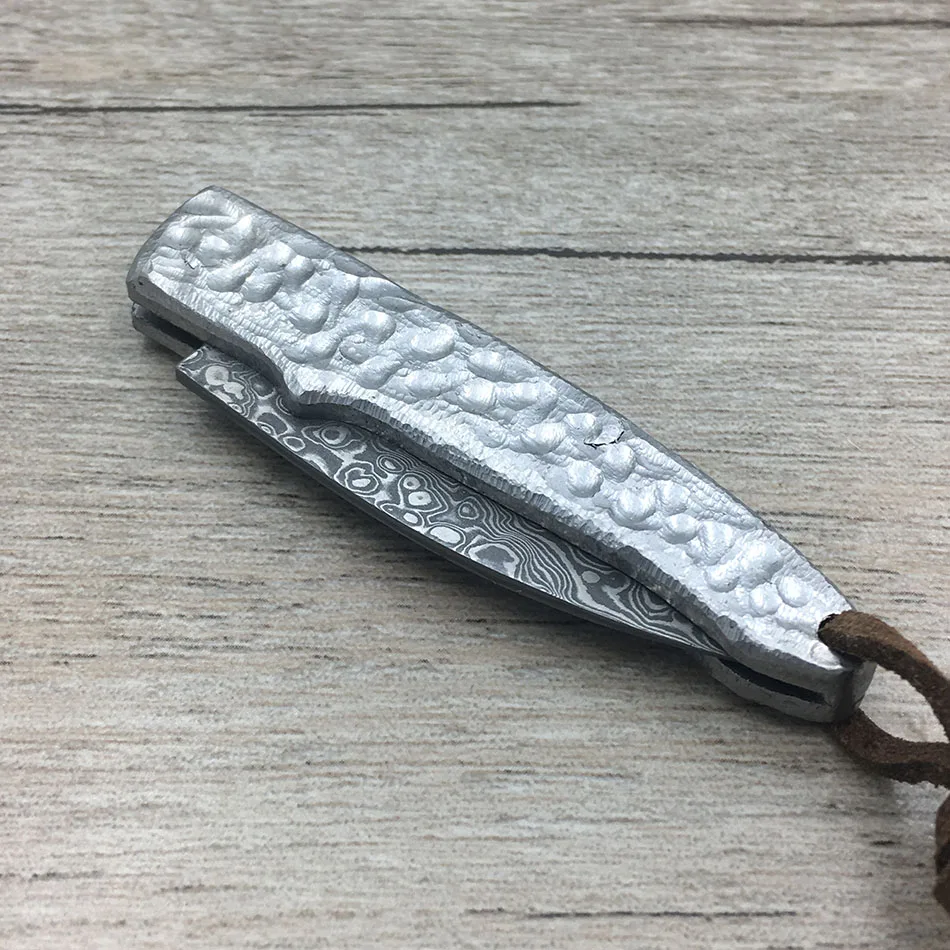 Couteau pliant de poche en acier, damas, pour Camping, ordinateur, poignée sculptée, utilitaire d'auto-défense d'extérieur