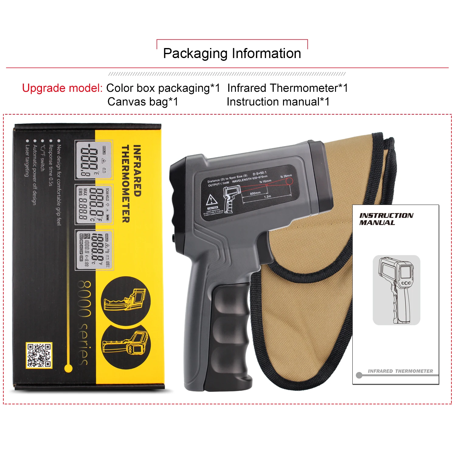 -Pyromètre portatif 50 ~ 1600 degrés thermomètre infrarouge numérique sans Contact Laser affichage LCD température IR Instruments de pistolet