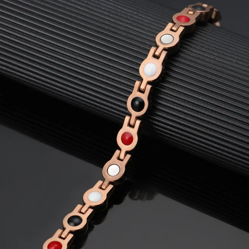 Ladies Crystal Rhinestone Pink Bracelets & Bangles Healthy Care Stainless Steel Magnetic Chain Link Bracelet Jewelry Party Gifts