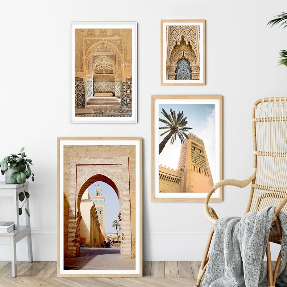 Islamic Calligraphy Astaka Morocco Mosque No God Except Allah Poster Boho Canvas Painting Wall Print Picture Bedroom Home Decor