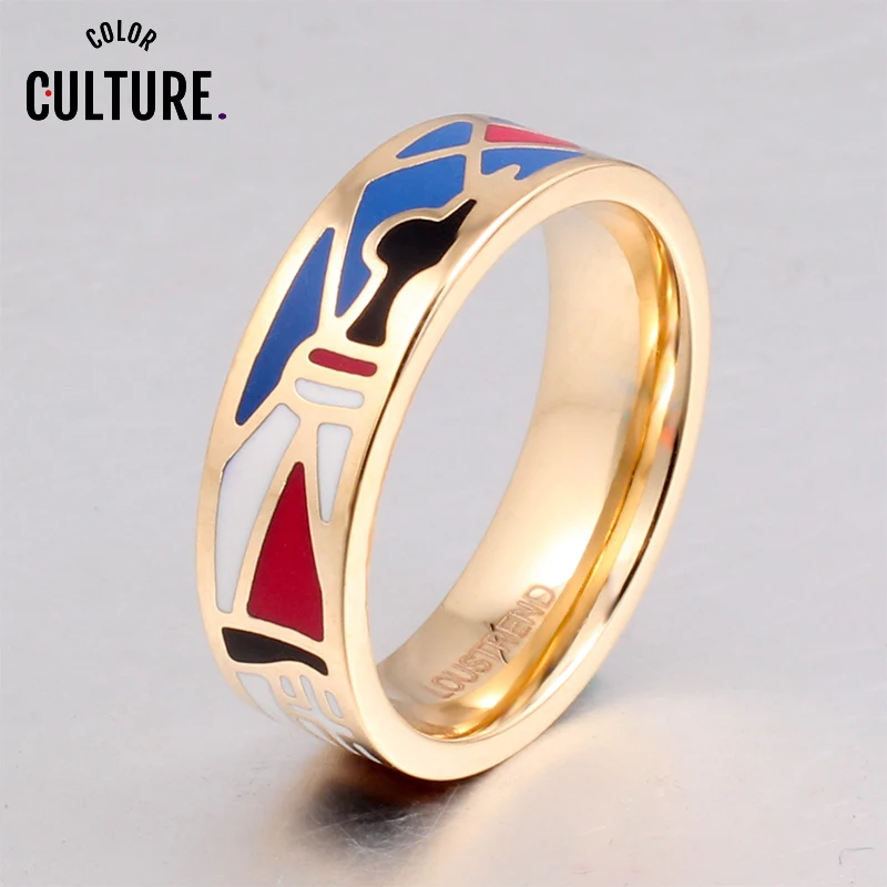 Female Rings TOP Quality Gilded Multi-Color Enamel Fashion Jewelry   6mm Width