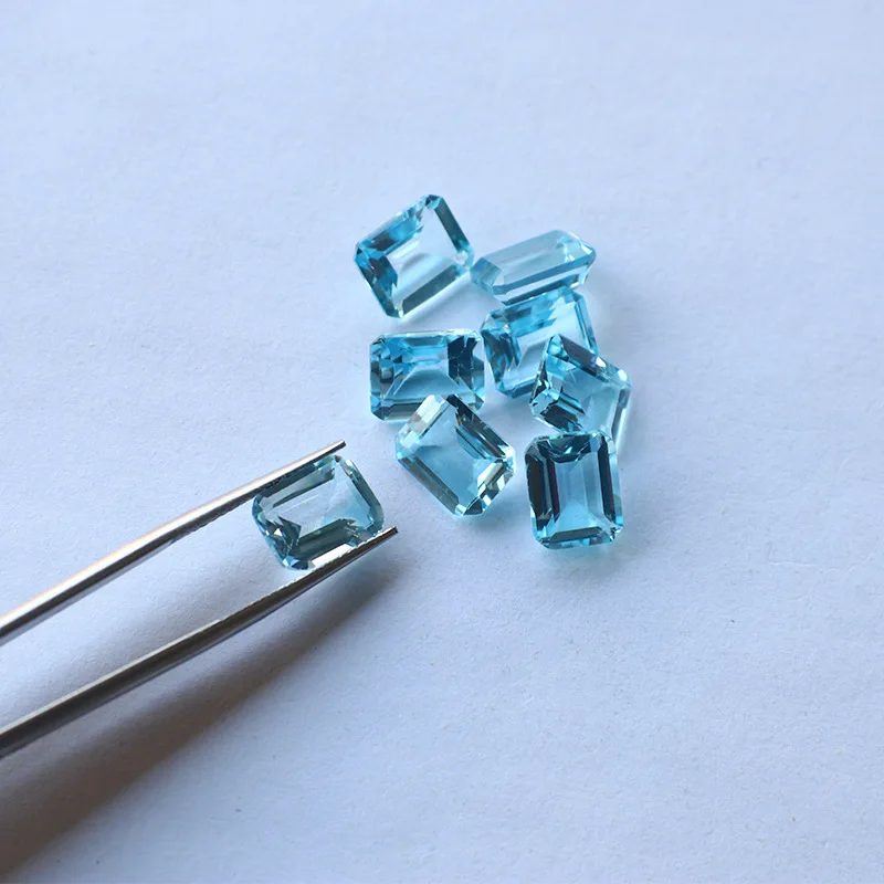 Ffgem natural suíço azul topázio aquamarine pedra preciosa solta retângulo 4*6mm diy para prata anel de ouro brinco montagem jóias finas