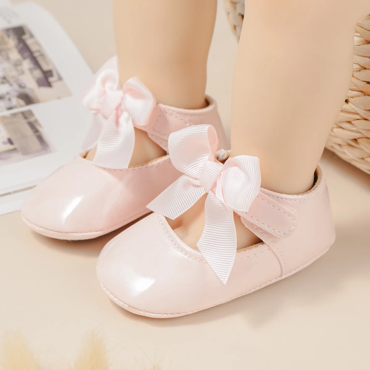 KIDSUN 2021 New Baby Girls Princess Shoes Pink Bow-knot Dress Shoes PU Leather Rubber Soft-sole Non-slip Casual Toddler Shoes