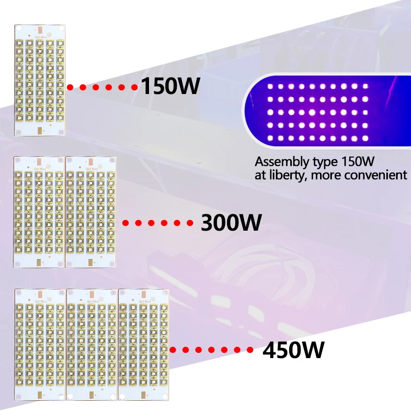 High Power UV Purple LED Chips 50W 100W 150W 300W Curing Lamp Module 365nm 370nm 395nm 405nm For 3D Label Printer Glue DIY Light