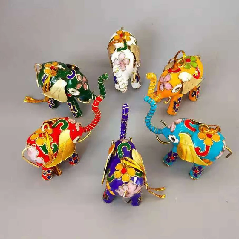 

6pcs Cloisonne Enamel Filigree Elephant Small Decorations Party Favor for Guests Ornament Christmas Tree Pendant Keychain Charm