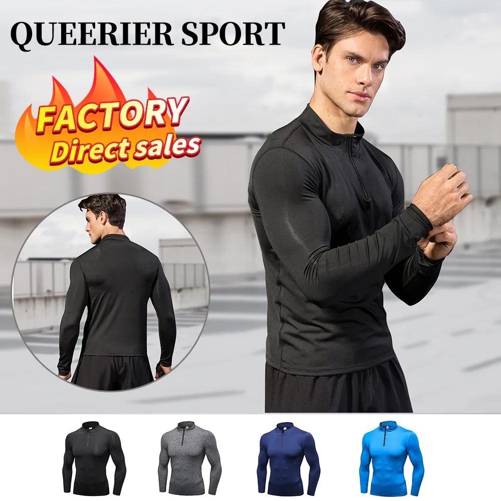 2021 Running Shirt Men's Long-Sleeved Fitness Slim Top Men's Compression Dry Half Zipper Leisure Fitness Quick-Drying T-Shirt