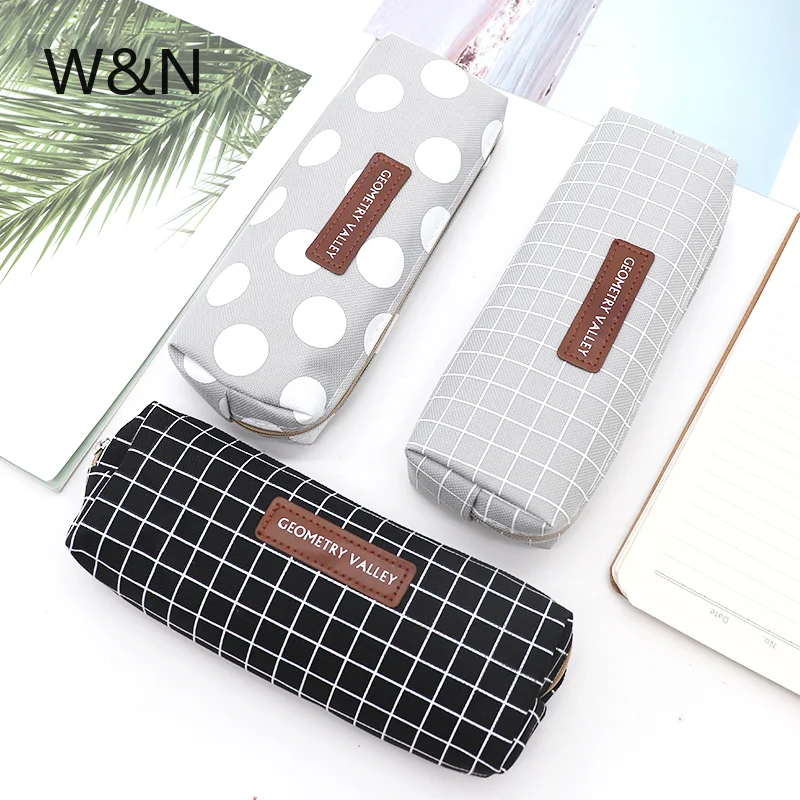 

New Brief Style Grid Girls Student Pencil Case School Pencil Case for Girl Boy Stationery canvas Black Pencil Bag estojo escolar