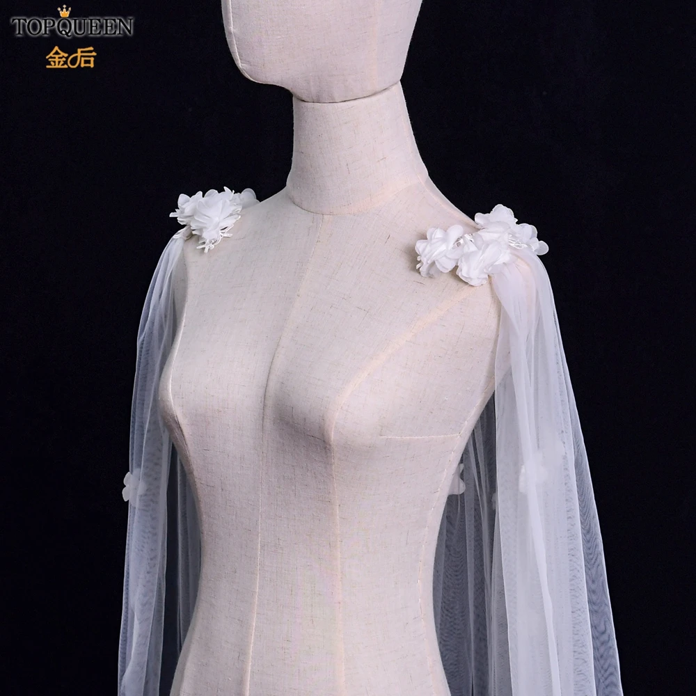 TOPQUEEN G45 Elegant Flower Jacket Woman Party Shawl Long Boleros for Women Wedding Accessories 2024 Train Bridal Shawl custom