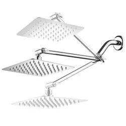 Free Shipping Square Stainless Steel Rainfall Shower head Brass Adjustable Height holder extension 360 Degree Rotation