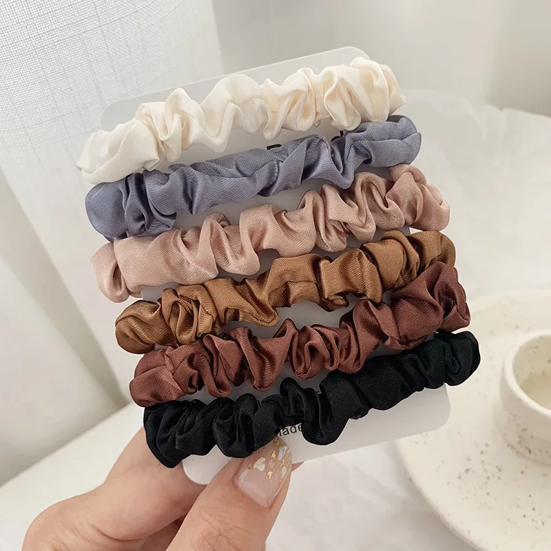 1 Set Satin Sutra Warna Solid Kerut Pita Rambut Elastis Baru Wanita Anak Perempuan Aksesoris Rambut Ekor Kuda Pemegang Tali Ikatan Rambut