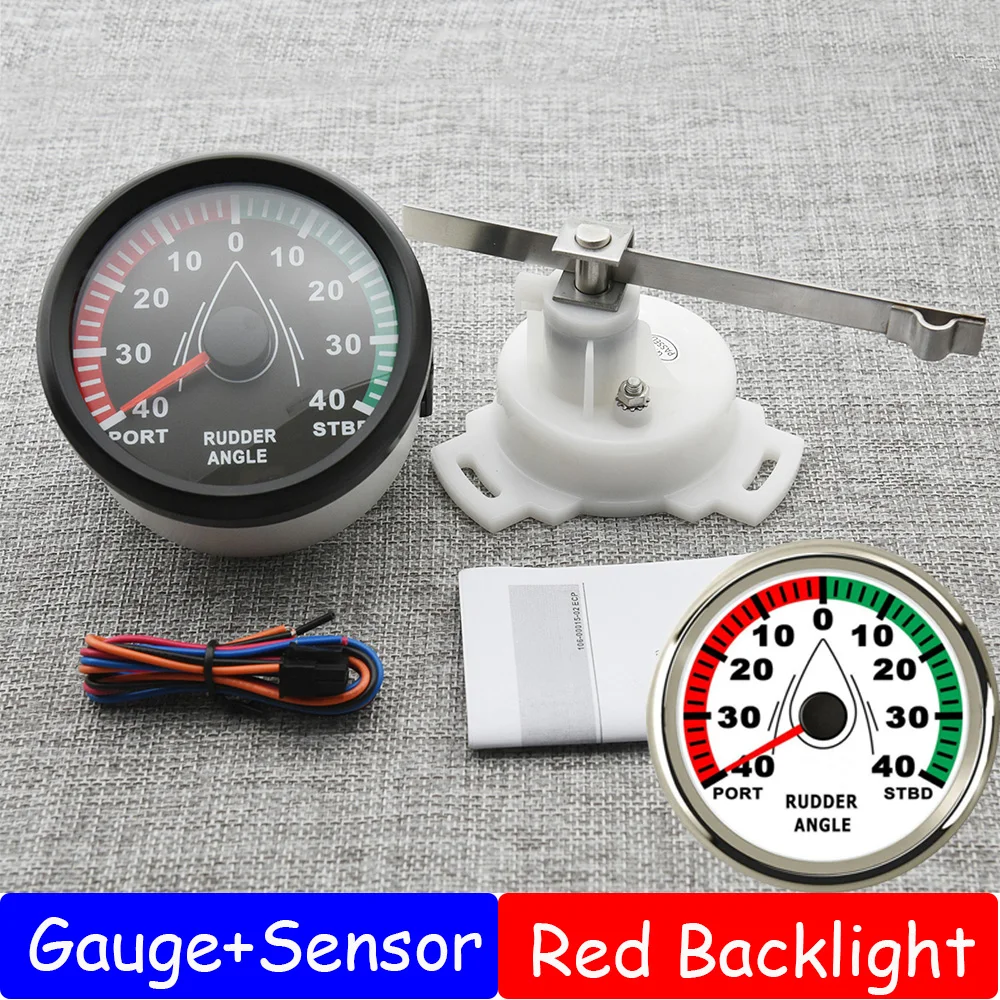 85mm Boat Marine Rudder Angle Indicator 0-190 ohm With Rudder Angle Sensor Red Backlight 12V/24V STBD-PORT Rudder Angle Meter