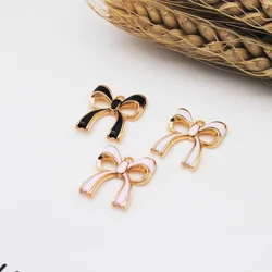 10pcs/lot Good Quality Pink/Black/White Bow Tie Alloy Pendant Charm Women's Fashion Bracelet DIY Jewelry Findings 18*19mm