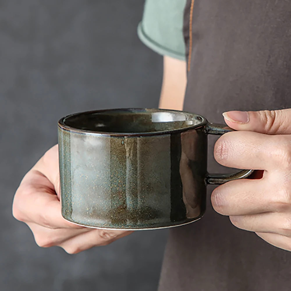 Vintage Ceramic Coffee Mug, Unique Japanese Retro Style Cups, Kiln Change, Clay Breakfast Cup, Creative Gift for Friends, 150ml