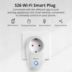 SONOFF-Prise de courant intelligente, eWeLink, Wi-Fi, minuterie, télécommande, compatible avec Alexa, Google Home, IFTTT, S26, 220V, 16A