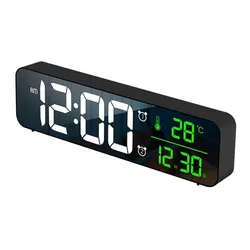 Sveglia digitale a LED Visualizzazione della data della temperatura Snooze Specchio da tavolo USB Orologi a LED per la decorazione del soggiorno