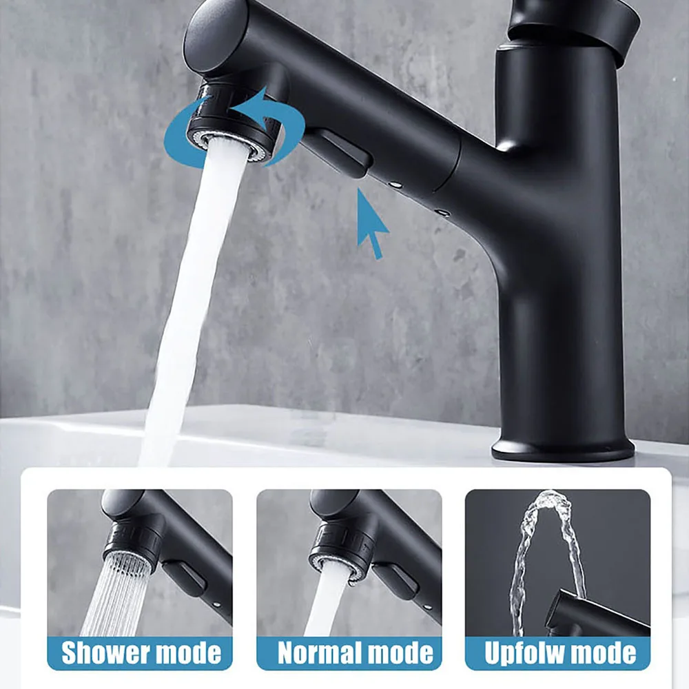 

Pull Out Bathroom Kitchen Basin Faucet Mixer Sink Rinser Sprayer Brushing 3 Mode Water Out Hot and Cold Sink Basin Faucet