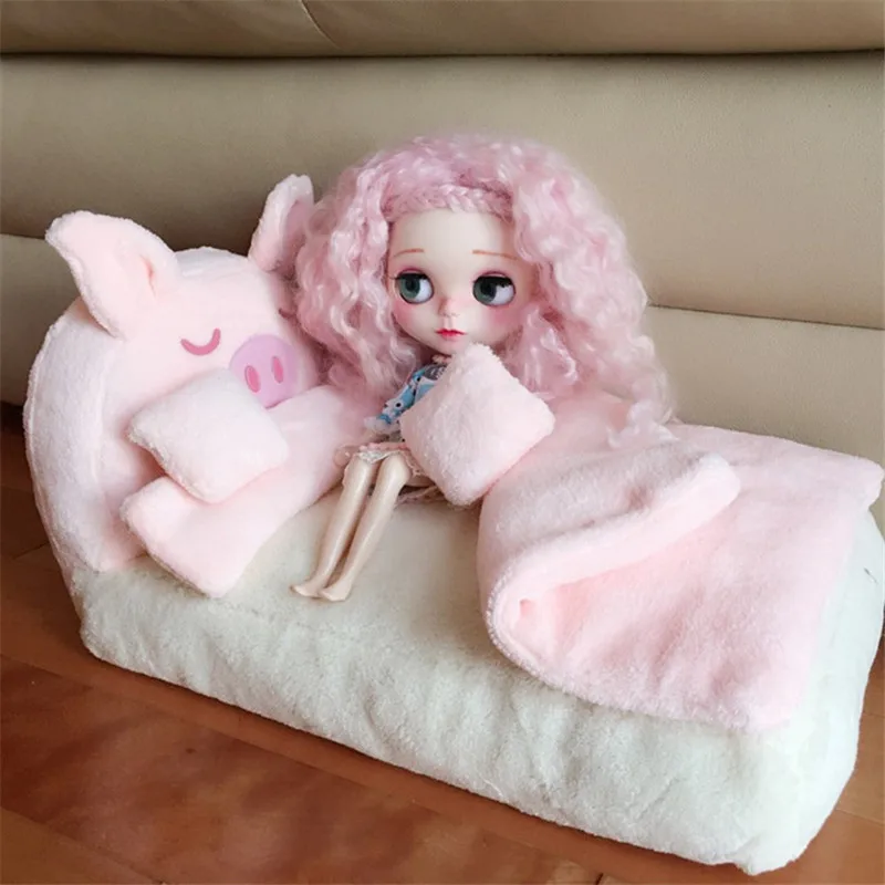 Fortune Day doll bed soft pink cat bed sofa pillows accessories for icy 1/6 doll toys.