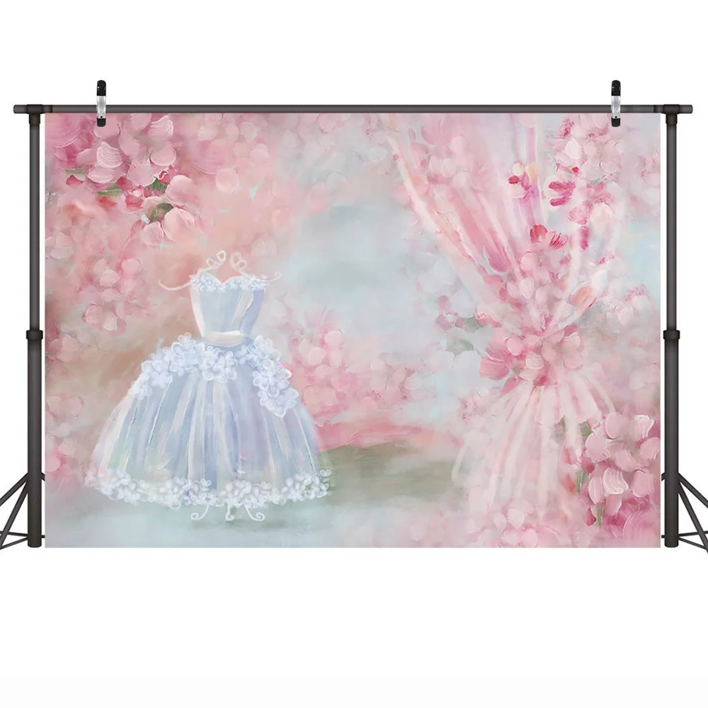 Floral Dress-up Sweet Princess Birthday Backdrop for Photography Pink Petal Newborn Baby Portrait Background Charming Dresses