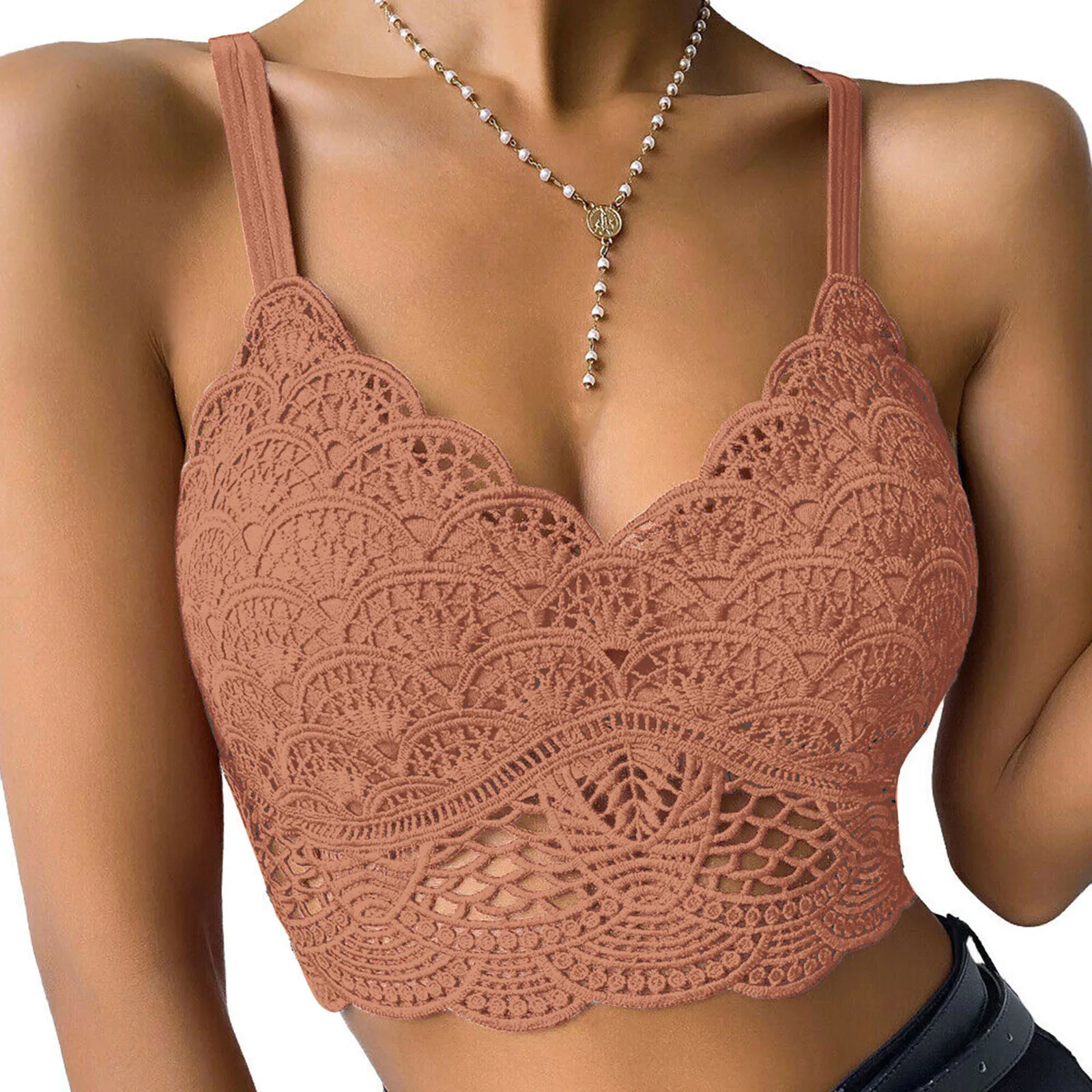 Summer Women Lace Sexy Crop Top Vest Sleeveless Padded Bralette Bra Bustier Club Cropped Tank Camis Camisole Underwear Lingerie