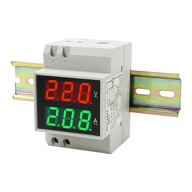 D52-2042 Din Rail Voltmeter Ammeter AC80-300V AC200V-450V Digital AC Voltmeter Voltage Current Meter LED Display Electric Meter