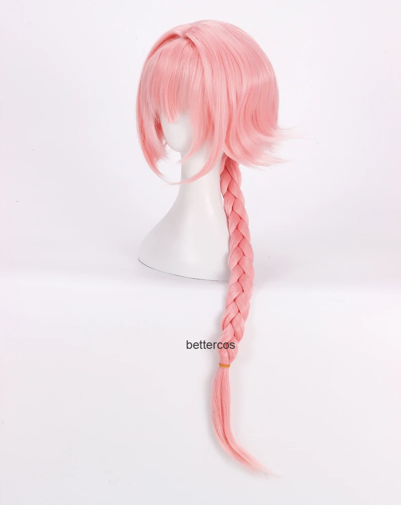 Game Fate Apocryph Astolfo Cosplay Wig 75cm Pink Heat Resistant Synthetic Wig + Wig Cap + 3 Black Bowknots