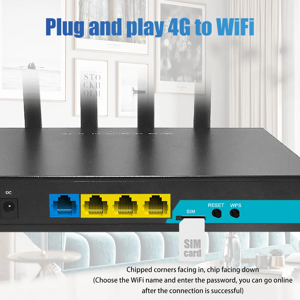 KuWFi 4G LTE Router CAT4 Router 300Mbps 2.4G Wireless Wifi Router Support USIM Card 32 Users WAN LAN Port 2x Detachable Antennas