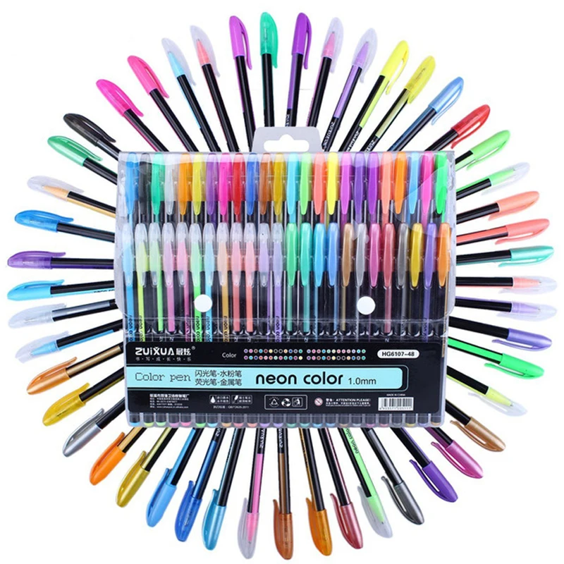 

48 Colors Gel Pens Set & Refills Rollerball Pastel Neon Glitter Sketch Drawing Color Pen Markers Marker Manga School Stationery