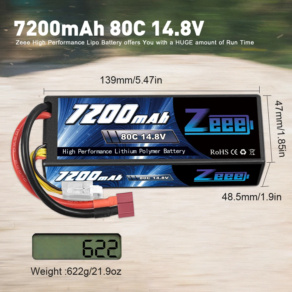 Zeee 4S Lipo Battery 14.8V 80C 7200mAh with EC5 Plug Hardcase for RC Car RC Airplane Boat Helicopter Racing Hobby RC Model Parts