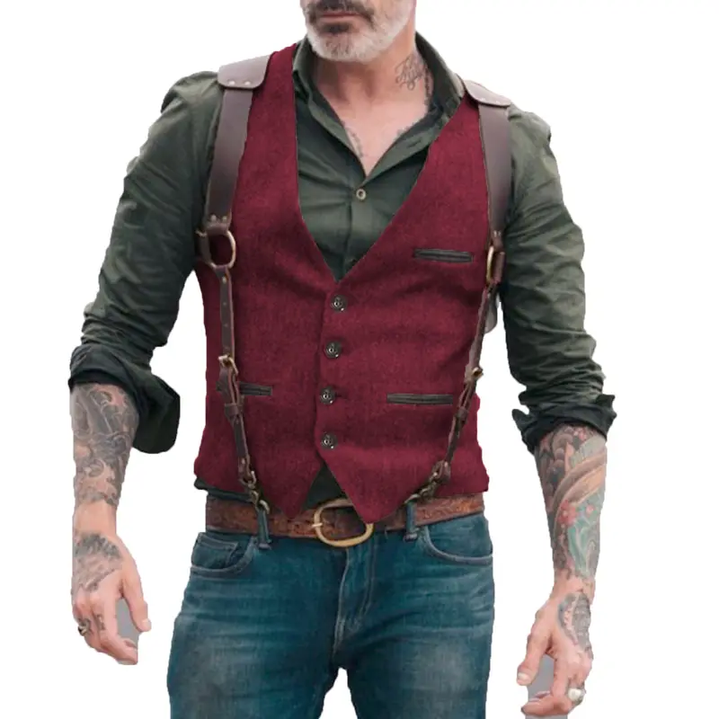 Men's Suit Vest Herringbone V Neck Business Formal Dress Waistcoat for Wedding Suit or Tuxedo - Image 3