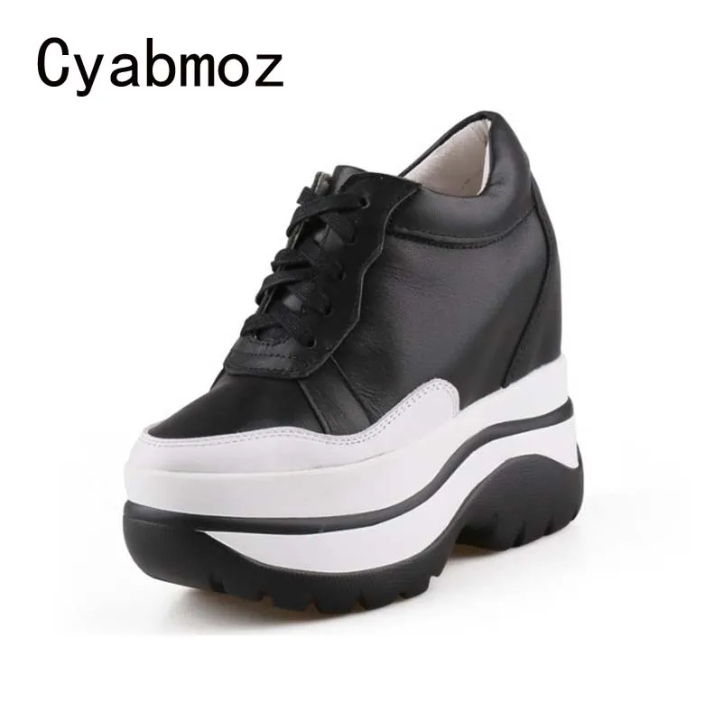 Platform Shoes Women Height Increasing 11CM Genuine Leather Sneakers Thick Bottom Casual Shoes Ladies Trainers Dad Shoes