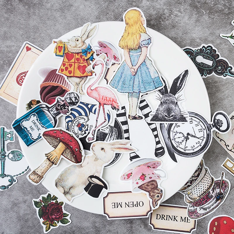 KLJUYP Alice in Wonderland Paper Stickers for Scrapbooking Happy Planner/Card Making/Journaling Project